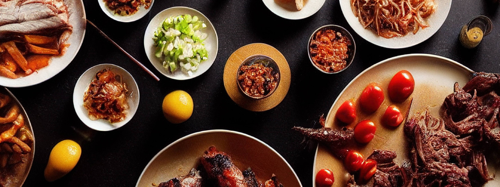 A imagem mostra uma mesa com alguns acompanhamentos para churrasco